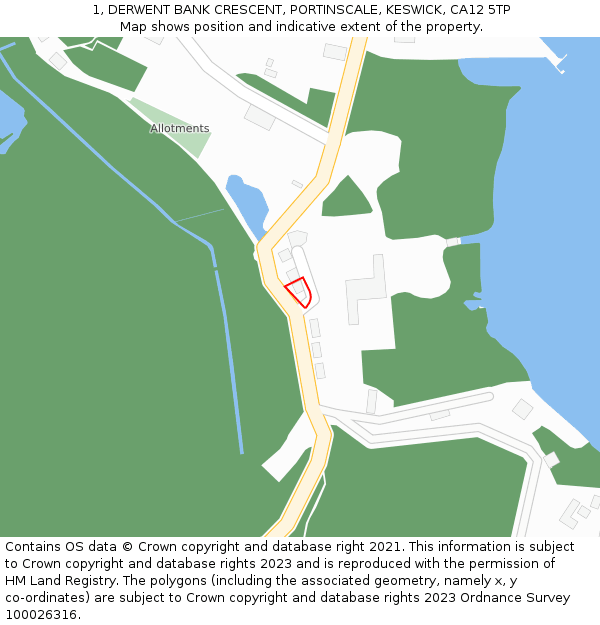 1, DERWENT BANK CRESCENT, PORTINSCALE, KESWICK, CA12 5TP: Location map and indicative extent of plot