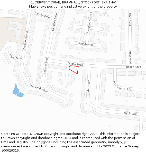 1, DERWENT DRIVE, BRAMHALL, STOCKPORT, SK7 1HW: Location map and indicative extent of plot