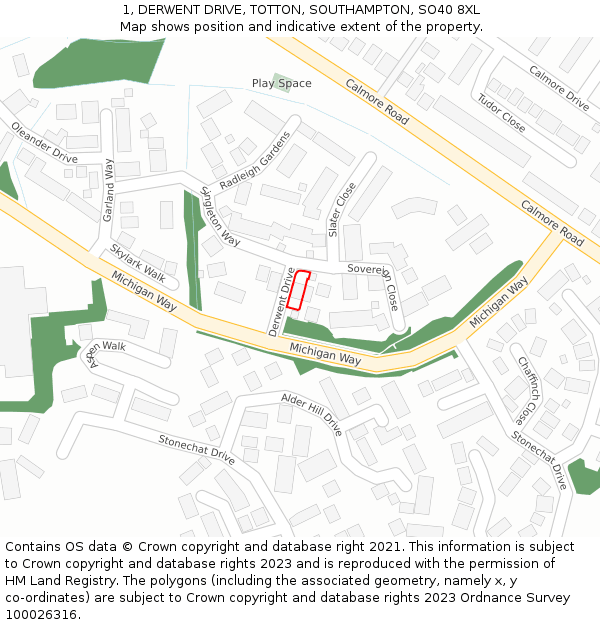 1, DERWENT DRIVE, TOTTON, SOUTHAMPTON, SO40 8XL: Location map and indicative extent of plot