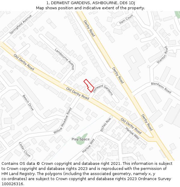 1, DERWENT GARDENS, ASHBOURNE, DE6 1DJ: Location map and indicative extent of plot
