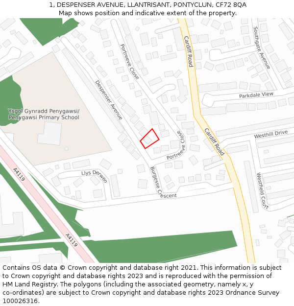 1, DESPENSER AVENUE, LLANTRISANT, PONTYCLUN, CF72 8QA: Location map and indicative extent of plot