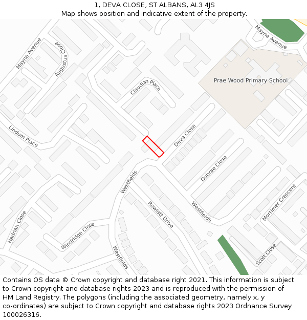 1, DEVA CLOSE, ST ALBANS, AL3 4JS: Location map and indicative extent of plot