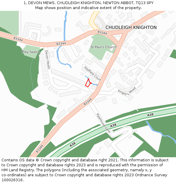 1, DEVON MEWS, CHUDLEIGH KNIGHTON, NEWTON ABBOT, TQ13 0PY: Location map and indicative extent of plot