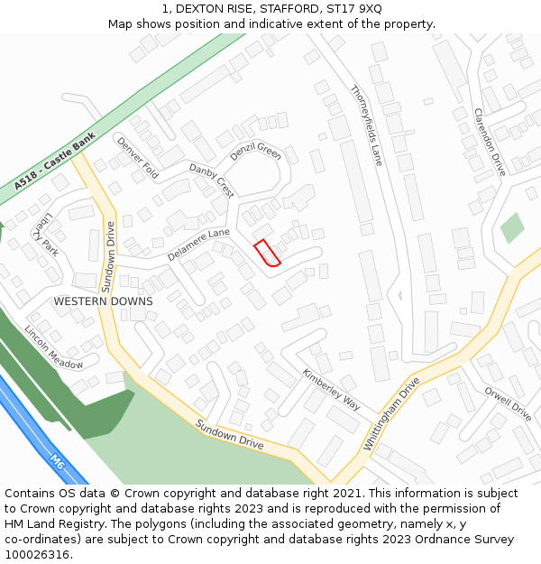 1, DEXTON RISE, STAFFORD, ST17 9XQ: Location map and indicative extent of plot