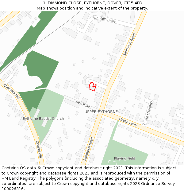 1, DIAMOND CLOSE, EYTHORNE, DOVER, CT15 4FD: Location map and indicative extent of plot