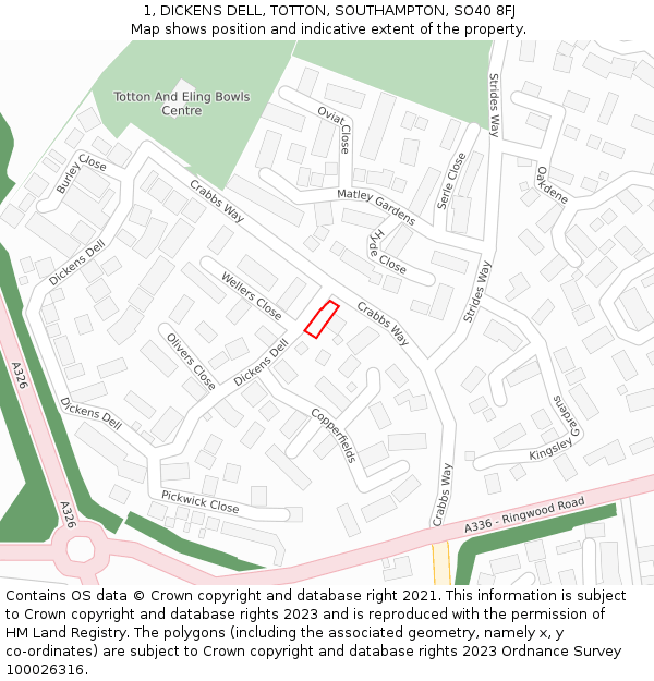 1, DICKENS DELL, TOTTON, SOUTHAMPTON, SO40 8FJ: Location map and indicative extent of plot