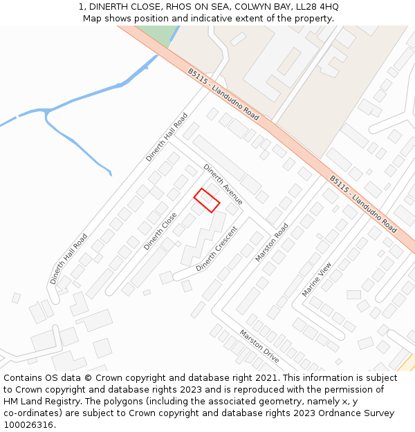 1, DINERTH CLOSE, RHOS ON SEA, COLWYN BAY, LL28 4HQ: Location map and indicative extent of plot