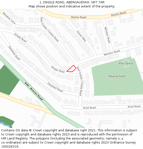 1, DINGLE ROAD, ABERGAVENNY, NP7 7AR: Location map and indicative extent of plot