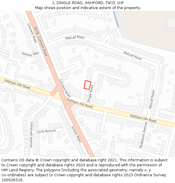 1, DINGLE ROAD, ASHFORD, TW15 1HF: Location map and indicative extent of plot