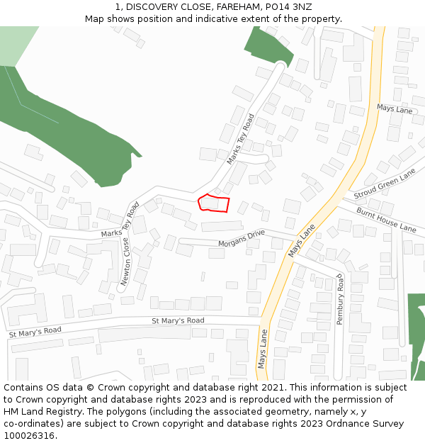 1, DISCOVERY CLOSE, FAREHAM, PO14 3NZ: Location map and indicative extent of plot