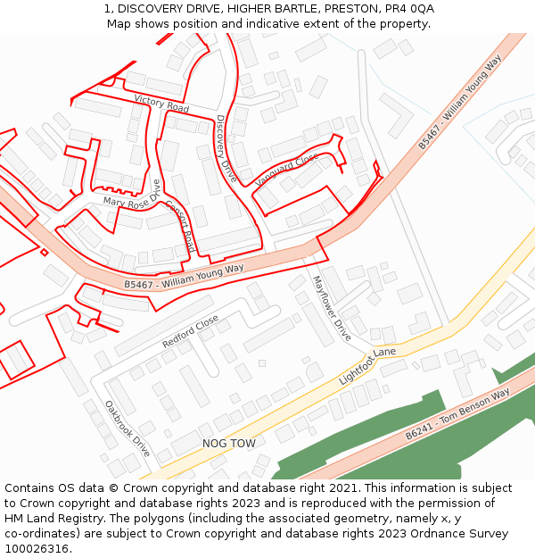 1, DISCOVERY DRIVE, HIGHER BARTLE, PRESTON, PR4 0QA: Location map and indicative extent of plot