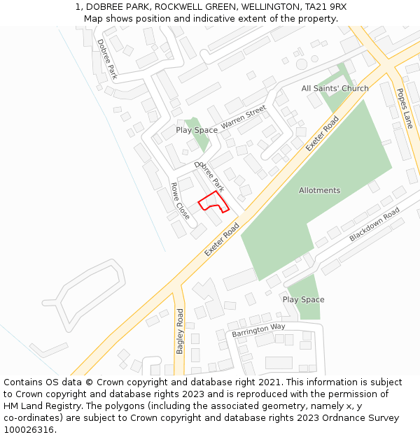 1, DOBREE PARK, ROCKWELL GREEN, WELLINGTON, TA21 9RX: Location map and indicative extent of plot