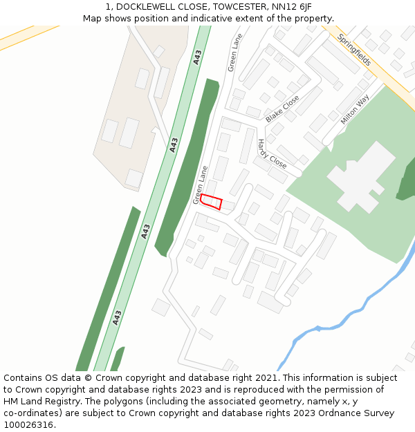 1, DOCKLEWELL CLOSE, TOWCESTER, NN12 6JF: Location map and indicative extent of plot