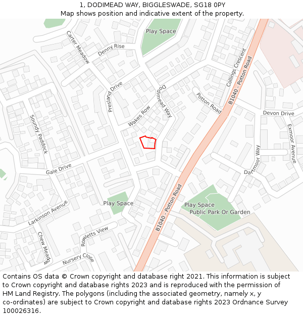 1, DODIMEAD WAY, BIGGLESWADE, SG18 0PY: Location map and indicative extent of plot