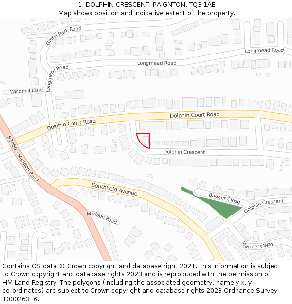 1, DOLPHIN CRESCENT, PAIGNTON, TQ3 1AE: Location map and indicative extent of plot