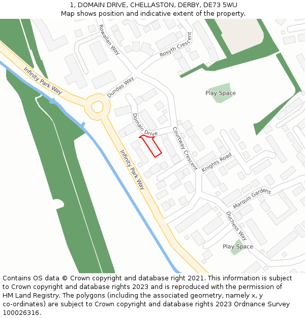 1, DOMAIN DRIVE, CHELLASTON, DERBY, DE73 5WU: Location map and indicative extent of plot