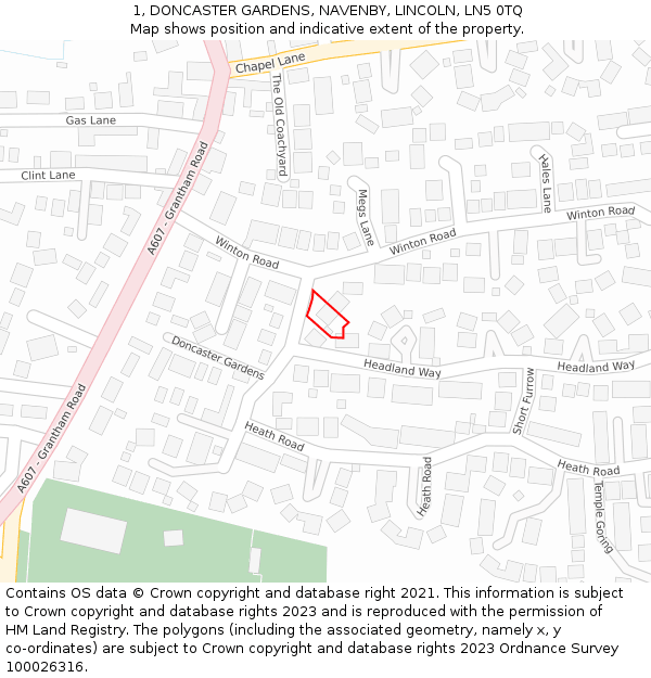 1, DONCASTER GARDENS, NAVENBY, LINCOLN, LN5 0TQ: Location map and indicative extent of plot