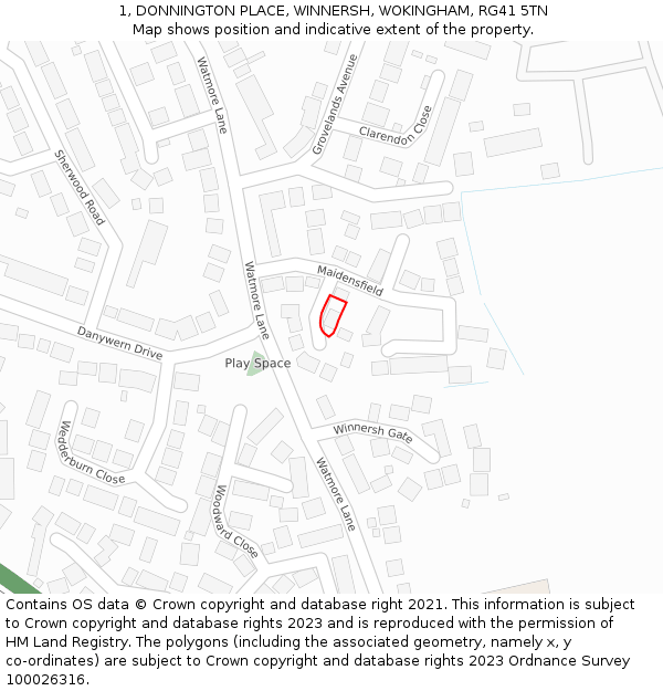 1, DONNINGTON PLACE, WINNERSH, WOKINGHAM, RG41 5TN: Location map and indicative extent of plot