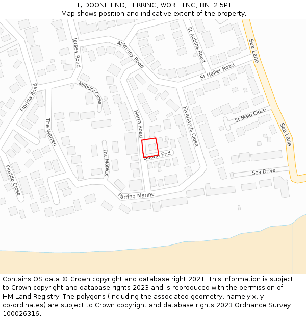 1, DOONE END, FERRING, WORTHING, BN12 5PT: Location map and indicative extent of plot