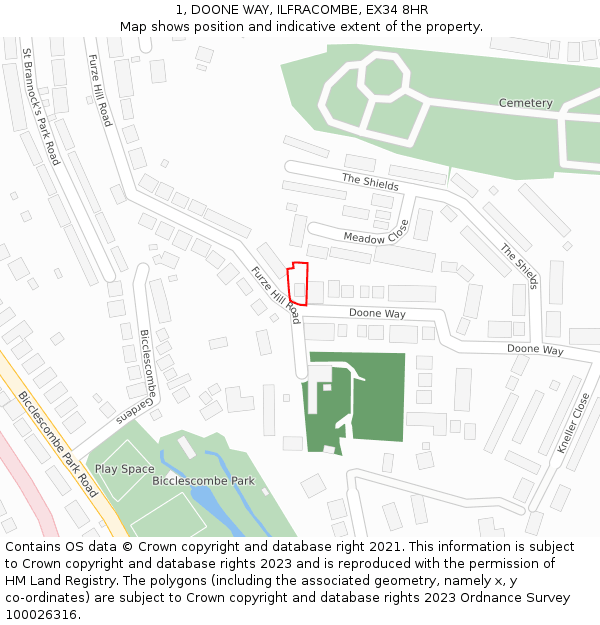 1, DOONE WAY, ILFRACOMBE, EX34 8HR: Location map and indicative extent of plot