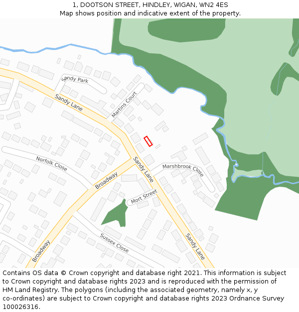 1, DOOTSON STREET, HINDLEY, WIGAN, WN2 4ES: Location map and indicative extent of plot