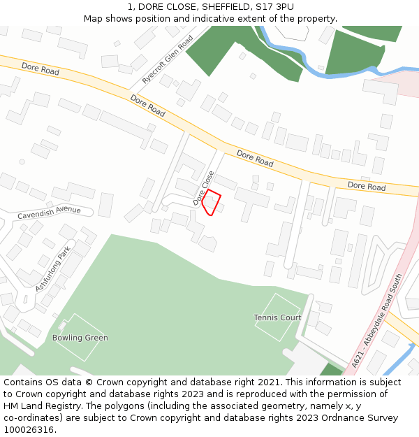 1, DORE CLOSE, SHEFFIELD, S17 3PU: Location map and indicative extent of plot