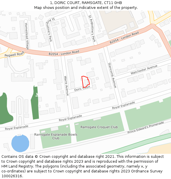 1, DORIC COURT, RAMSGATE, CT11 0HB: Location map and indicative extent of plot