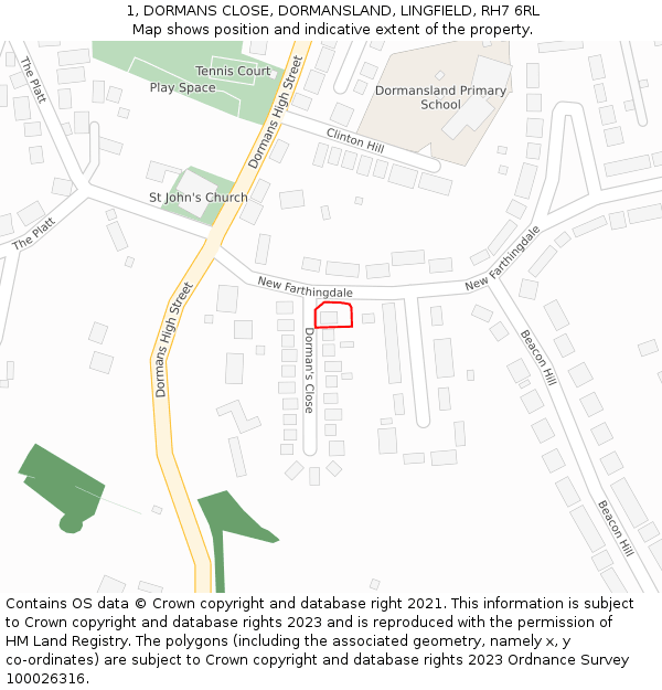1, DORMANS CLOSE, DORMANSLAND, LINGFIELD, RH7 6RL: Location map and indicative extent of plot