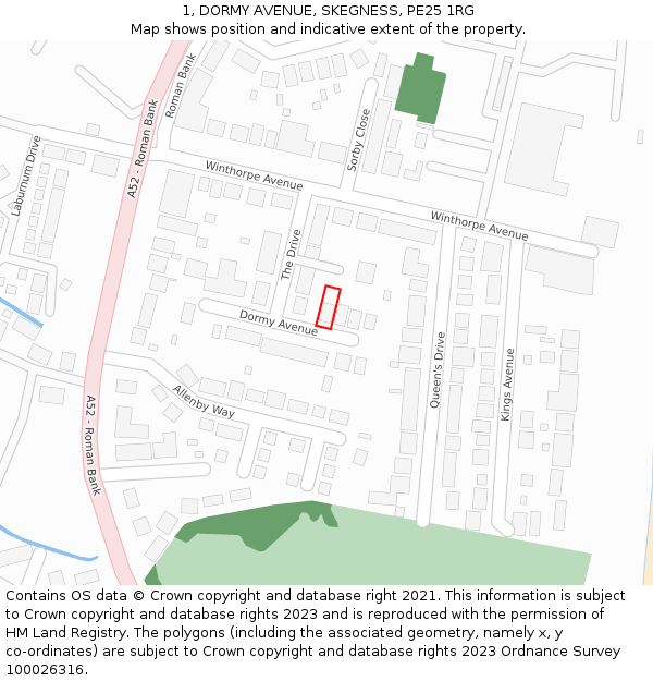 1, DORMY AVENUE, SKEGNESS, PE25 1RG: Location map and indicative extent of plot