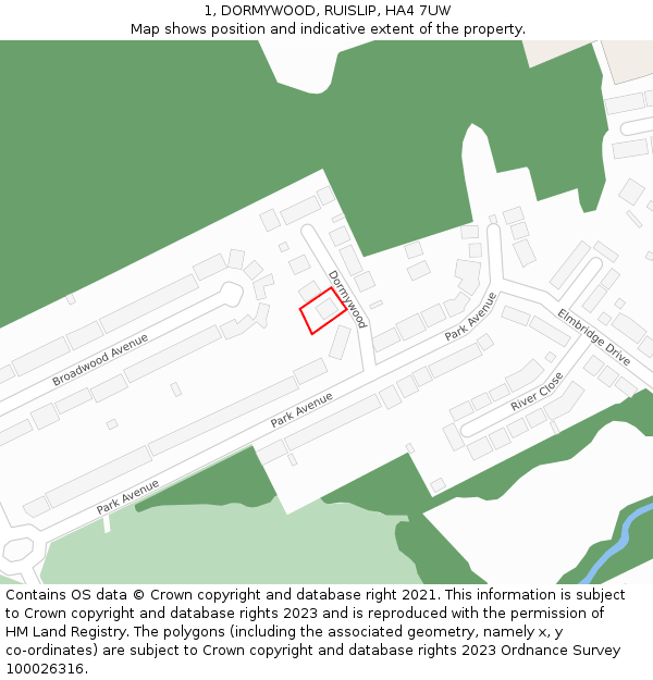 1, DORMYWOOD, RUISLIP, HA4 7UW: Location map and indicative extent of plot