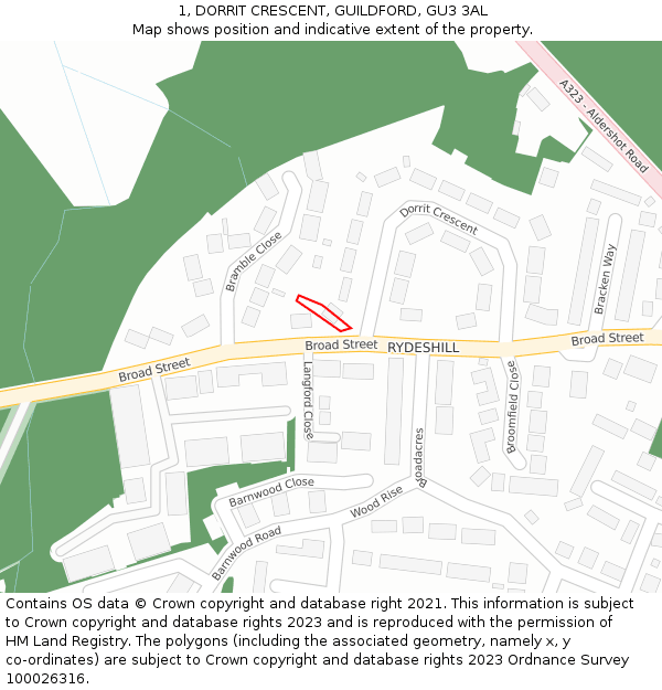 1, DORRIT CRESCENT, GUILDFORD, GU3 3AL: Location map and indicative extent of plot