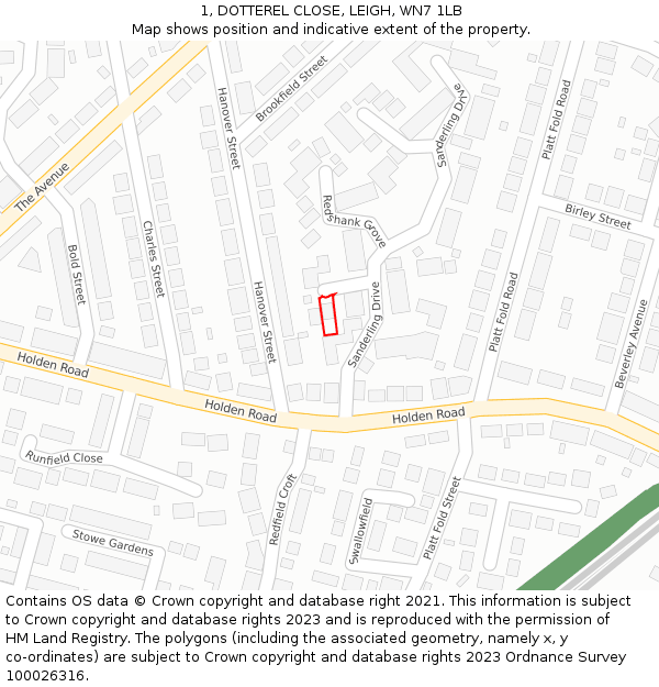 1, DOTTEREL CLOSE, LEIGH, WN7 1LB: Location map and indicative extent of plot