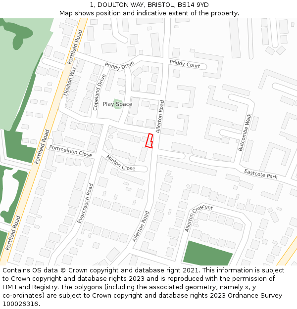 1, DOULTON WAY, BRISTOL, BS14 9YD: Location map and indicative extent of plot