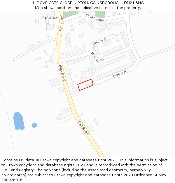 1, DOVE COTE CLOSE, UPTON, GAINSBOROUGH, DN21 5NG: Location map and indicative extent of plot