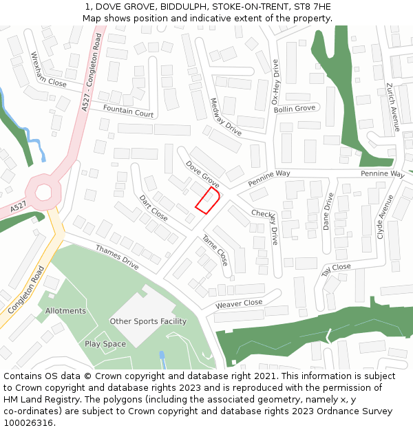 1, DOVE GROVE, BIDDULPH, STOKE-ON-TRENT, ST8 7HE: Location map and indicative extent of plot