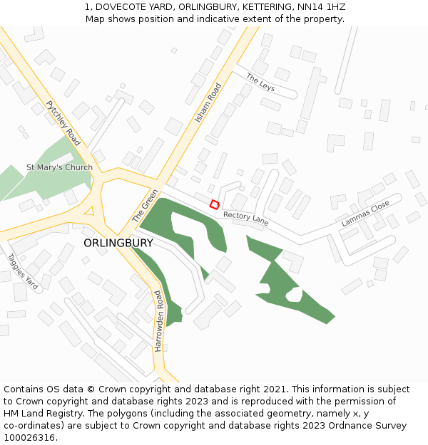 1, DOVECOTE YARD, ORLINGBURY, KETTERING, NN14 1HZ: Location map and indicative extent of plot