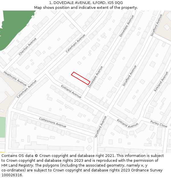 1, DOVEDALE AVENUE, ILFORD, IG5 0QG: Location map and indicative extent of plot