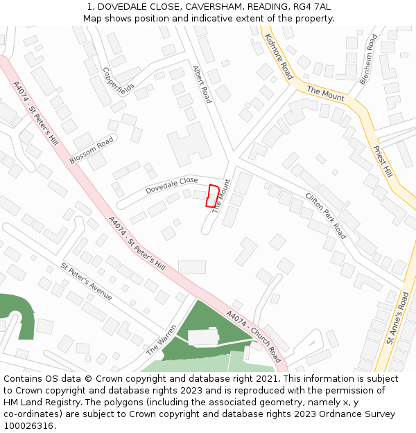 1, DOVEDALE CLOSE, CAVERSHAM, READING, RG4 7AL: Location map and indicative extent of plot