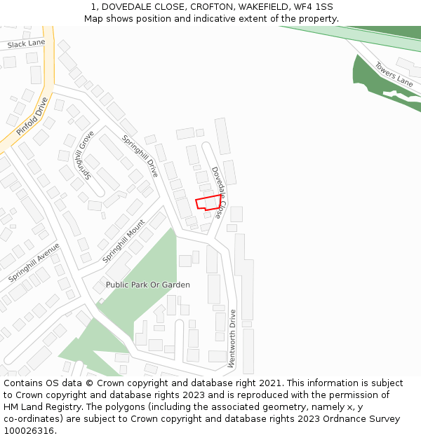 1, DOVEDALE CLOSE, CROFTON, WAKEFIELD, WF4 1SS: Location map and indicative extent of plot