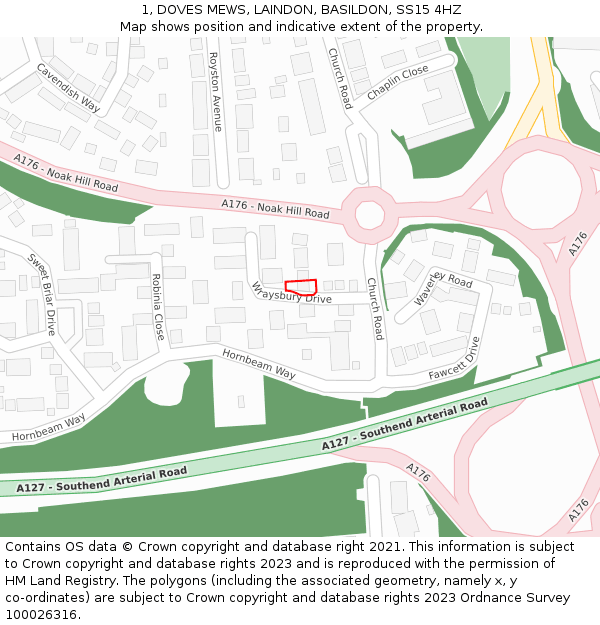 1, DOVES MEWS, LAINDON, BASILDON, SS15 4HZ: Location map and indicative extent of plot