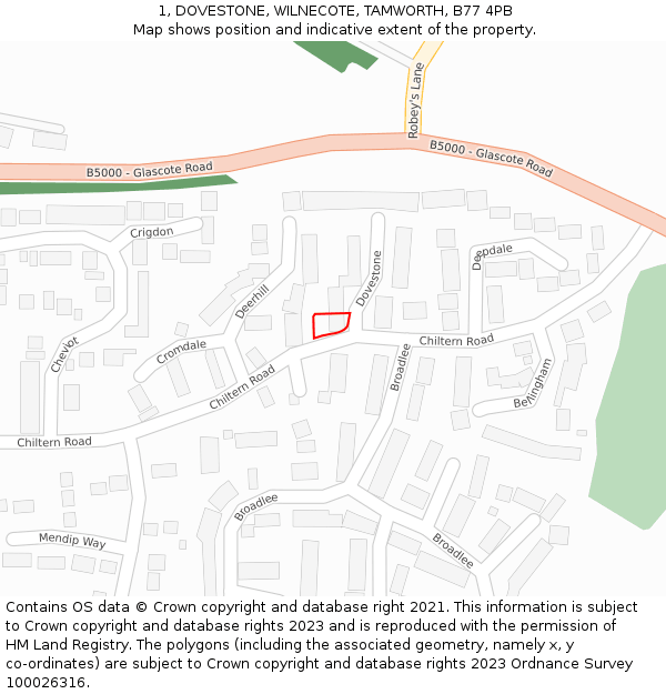 1, DOVESTONE, WILNECOTE, TAMWORTH, B77 4PB: Location map and indicative extent of plot