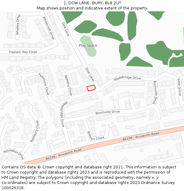 1, DOW LANE, BURY, BL8 2UT: Location map and indicative extent of plot