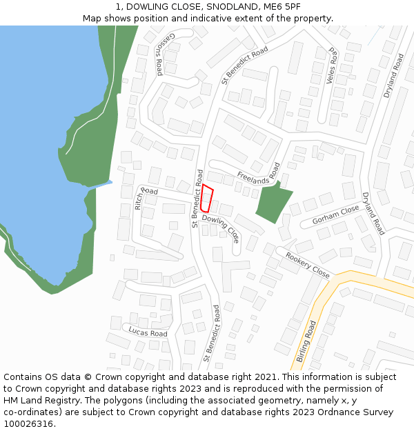 1, DOWLING CLOSE, SNODLAND, ME6 5PF: Location map and indicative extent of plot