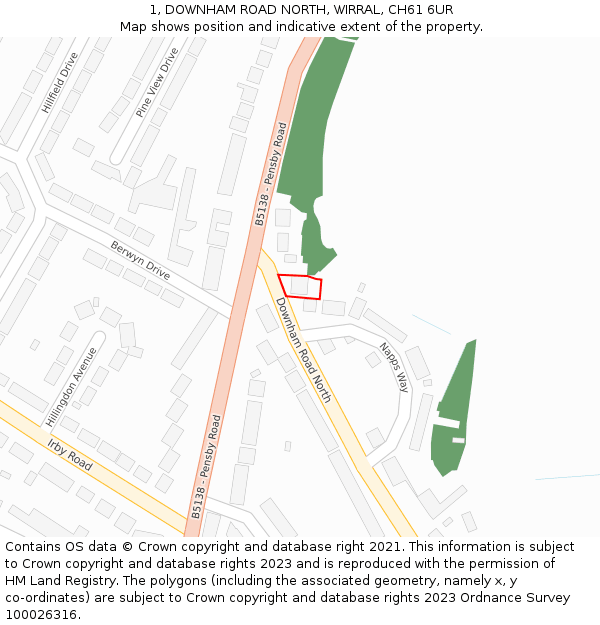 1, DOWNHAM ROAD NORTH, WIRRAL, CH61 6UR: Location map and indicative extent of plot