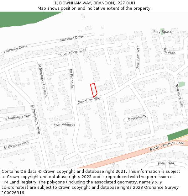 1, DOWNHAM WAY, BRANDON, IP27 0UH: Location map and indicative extent of plot