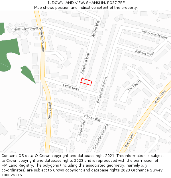 1, DOWNLAND VIEW, SHANKLIN, PO37 7EE: Location map and indicative extent of plot