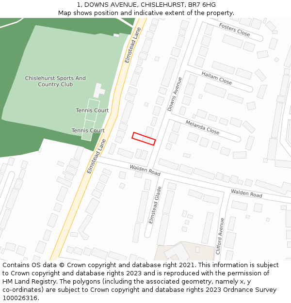 1, DOWNS AVENUE, CHISLEHURST, BR7 6HG: Location map and indicative extent of plot