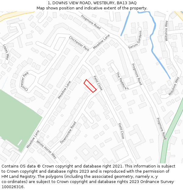 1, DOWNS VIEW ROAD, WESTBURY, BA13 3AQ: Location map and indicative extent of plot