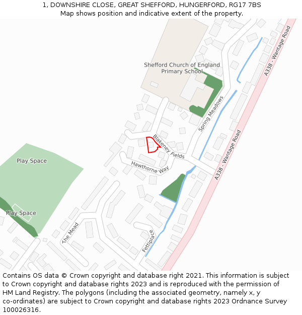 1, DOWNSHIRE CLOSE, GREAT SHEFFORD, HUNGERFORD, RG17 7BS: Location map and indicative extent of plot