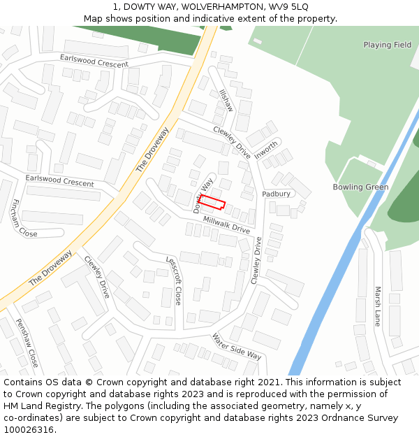 1, DOWTY WAY, WOLVERHAMPTON, WV9 5LQ: Location map and indicative extent of plot